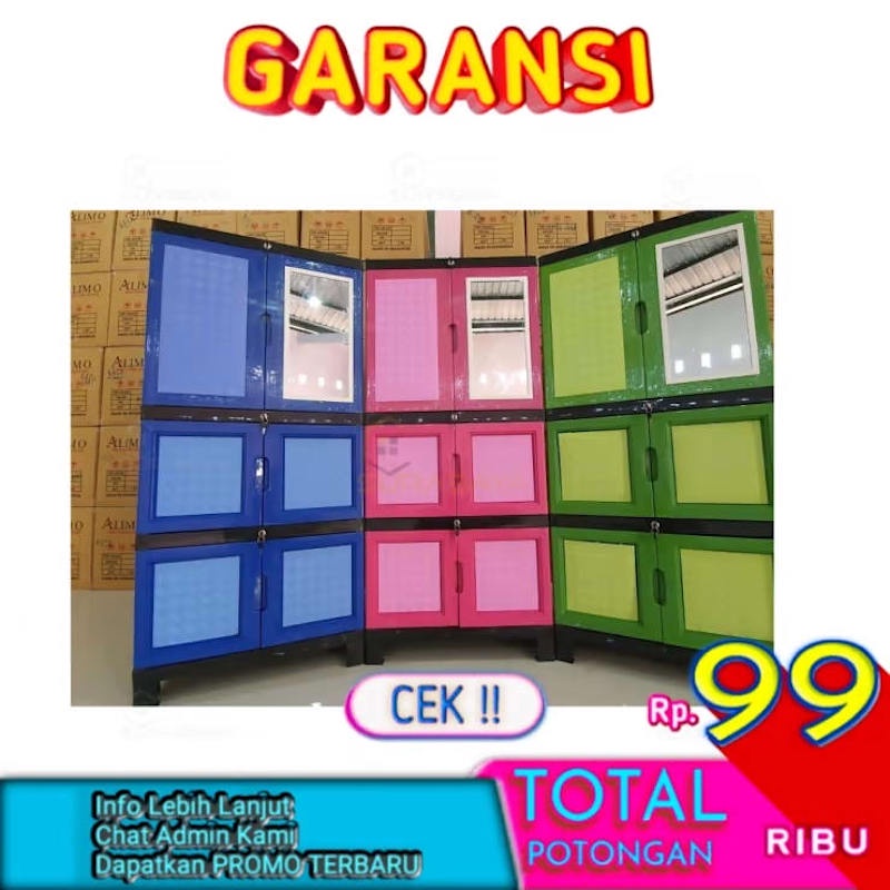 Lemari Pakaian 6 Pintu Plastik 4 Susun Kaca Jumbo Anti Rayap