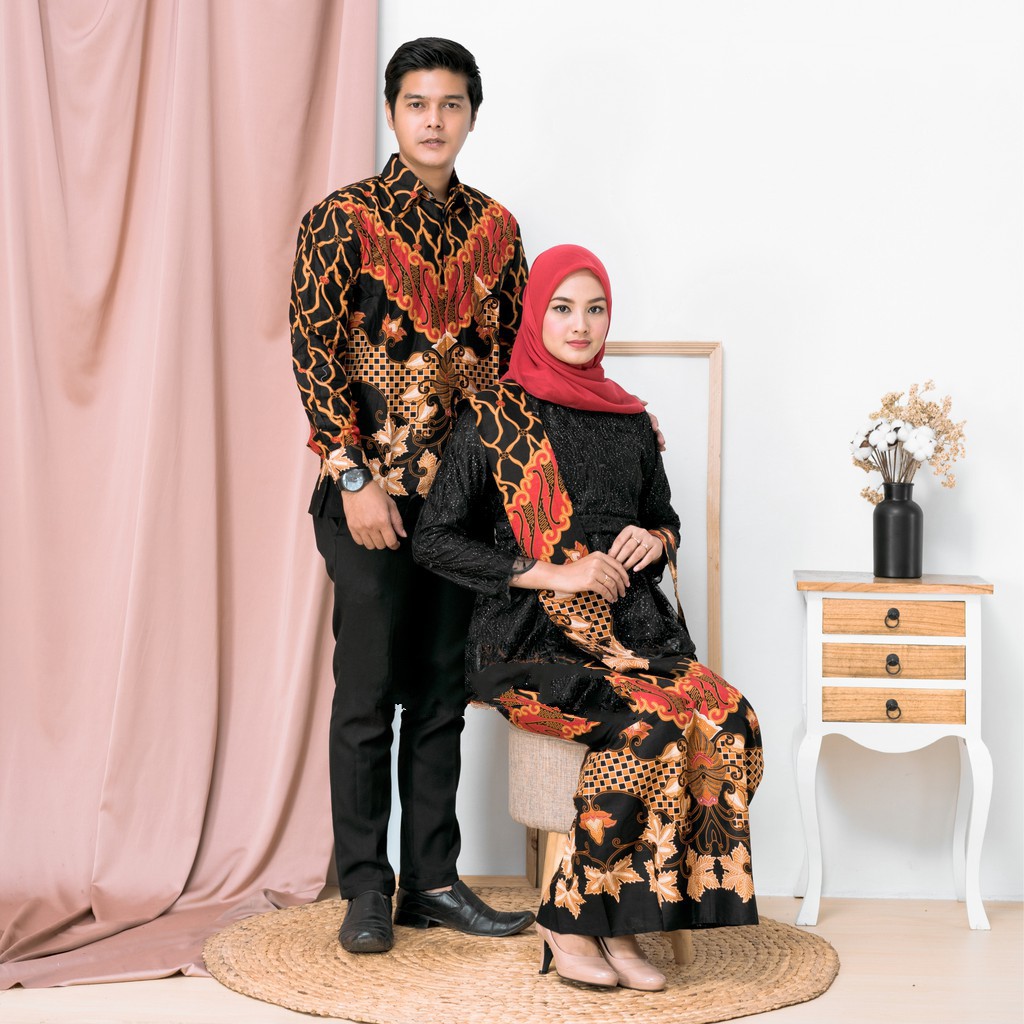 Batik Couple Rok Span Wiron Lipit Atasan Pakaian Kemeja Batik Lengan Panjang Seno Merah