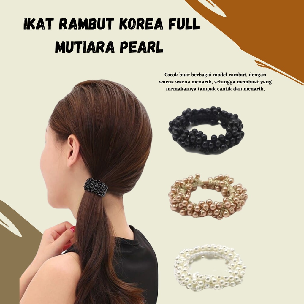 HARGAPROMO!! Ikat Rambut Korea Full Mutiara Pearl white