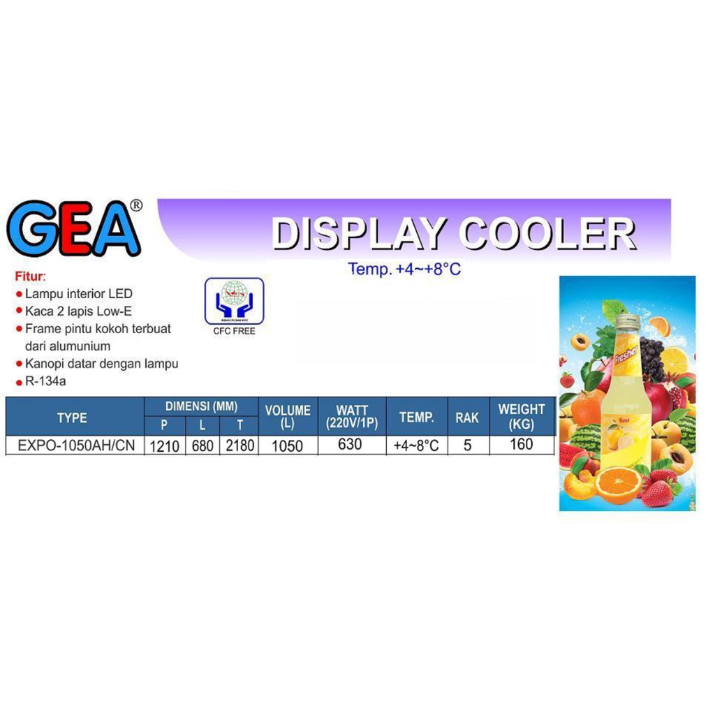 SHOWCASE GEA EXPO 1050 AHCN DISPLAY COOLER KULKAS MINUMAN DUA PINTU