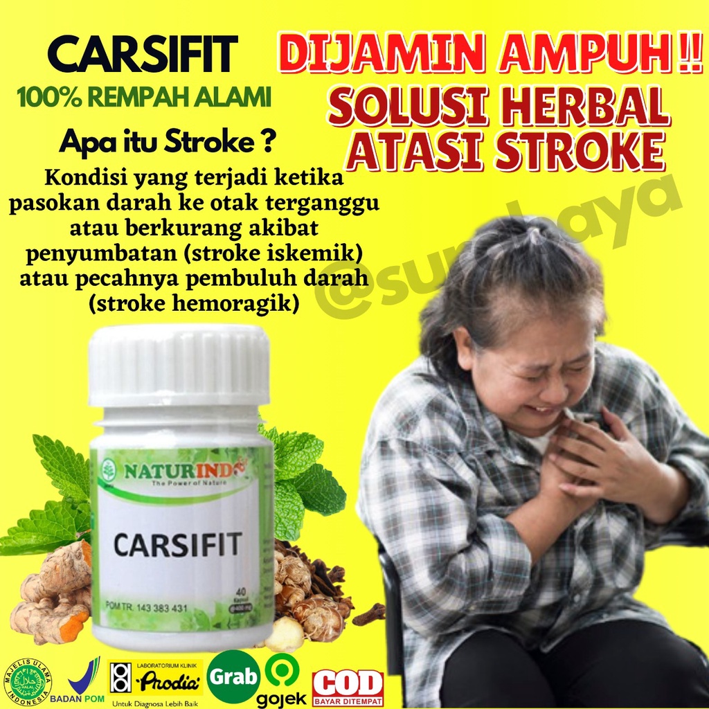 Obat Stroke Ampuh Obat Struk Stroke Ringan Strok Menahun Lumpuh Separo Sebelah obat herbal Paska stroke gejala sulit bicara kaku tangan kaki serta saraf otak Herbal Sambiloto Ampuh Jamu Herbal Strok Lumpuh Tradisional Carsifit Naturindo Surabaya 40 Kapsul-1