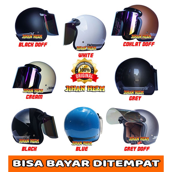 Jual Helm Helm Bogo Helm Half Face Bogo Retro Jm Garis Kaca Pelangi