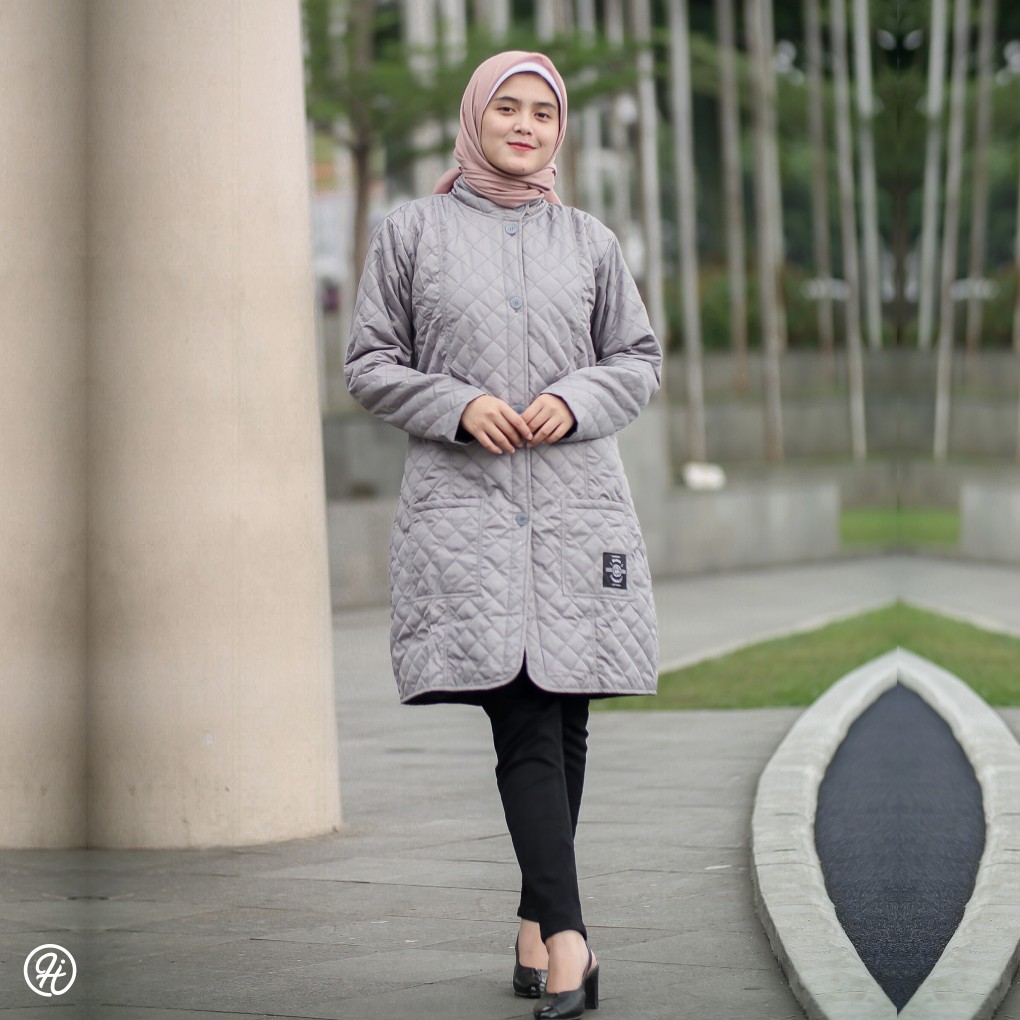 Cardigan Panjang Fashion Muslim Hijacket Belva Cloudgrey Size L XL XXL Kardigan Polos Wanita-2