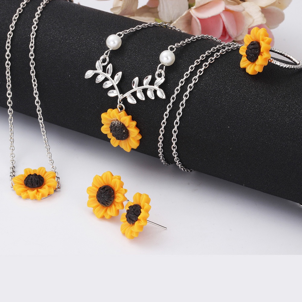 Hu Hu Hu Hu Hu Alat Bantu Pasang Kacamata♡ 5pcs / Set Kalung Anting Stud Liontin Bunga Matahari Untuk Perhiasan