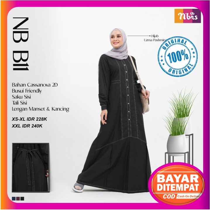 Gamis Nibras Terbaru 2021 Promo Baju Gamis Nibras Wanita Dewasa Black Hitam Ori NB B11 NBB11 NBB 11