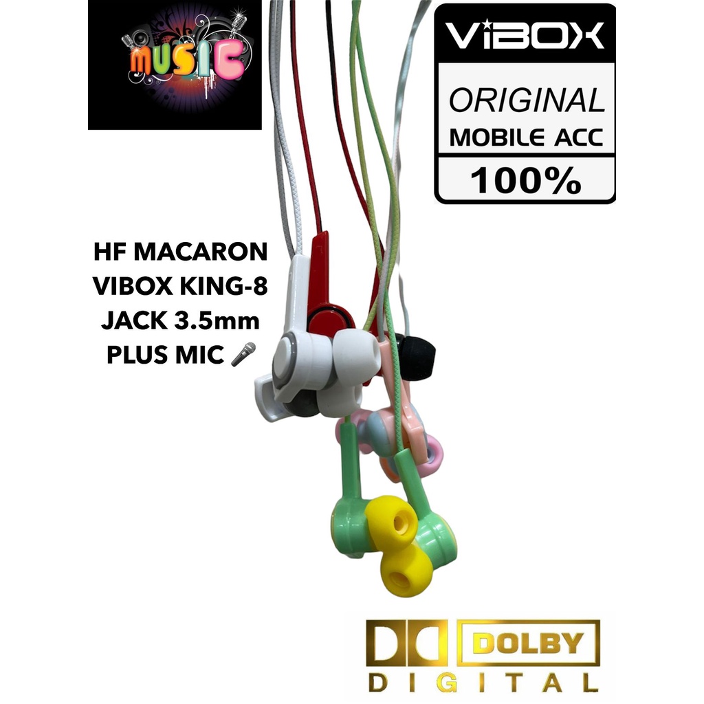 HF MACARON EARPHONE VIBOX KING-8 JACK 3.5mm  PLUS MIC PROMO SULTAN JAMIN MURAH