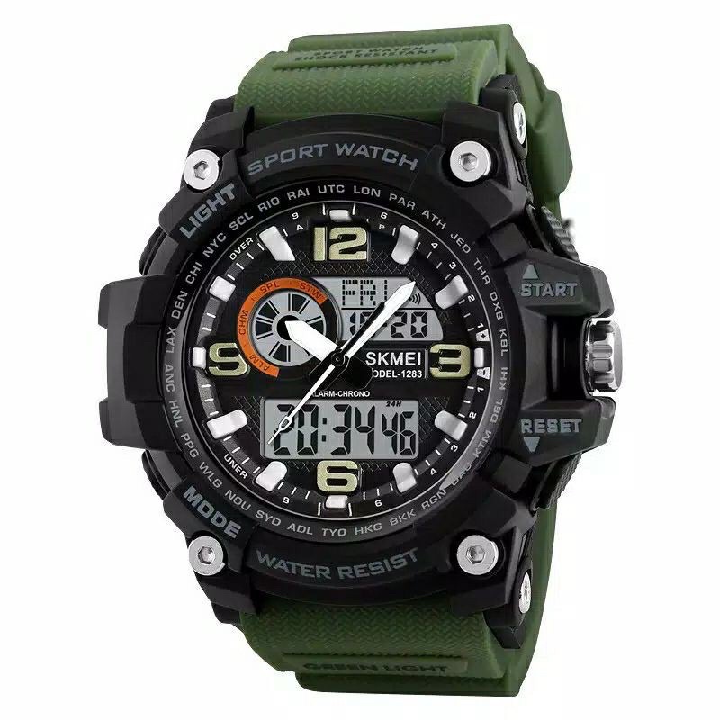 SKMEI 1283 Original Jam Tangan Dual Time Pria Karet Sport Outdoor Tahan Air 50M