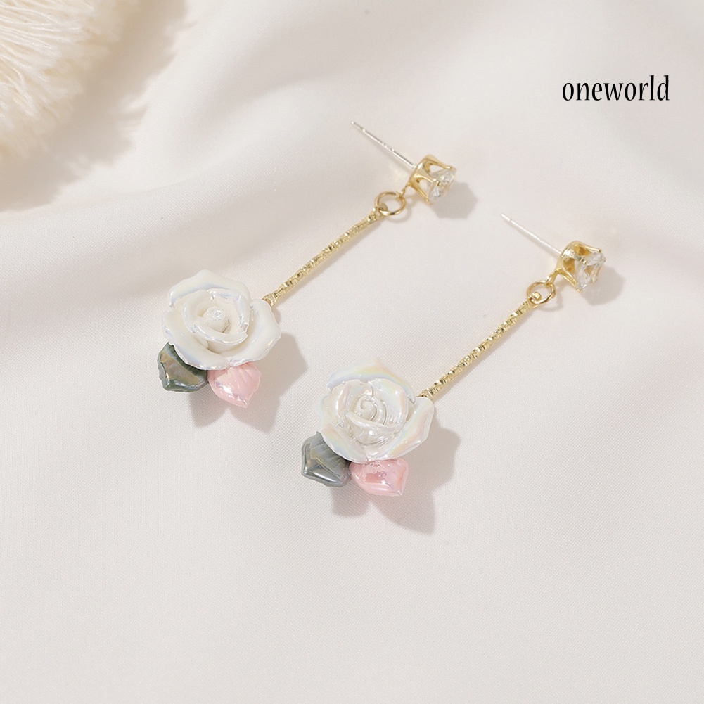 OW# Women Vintage Style Three-Dimensional Rose Eardrop Dangle Ear Stud Earrings