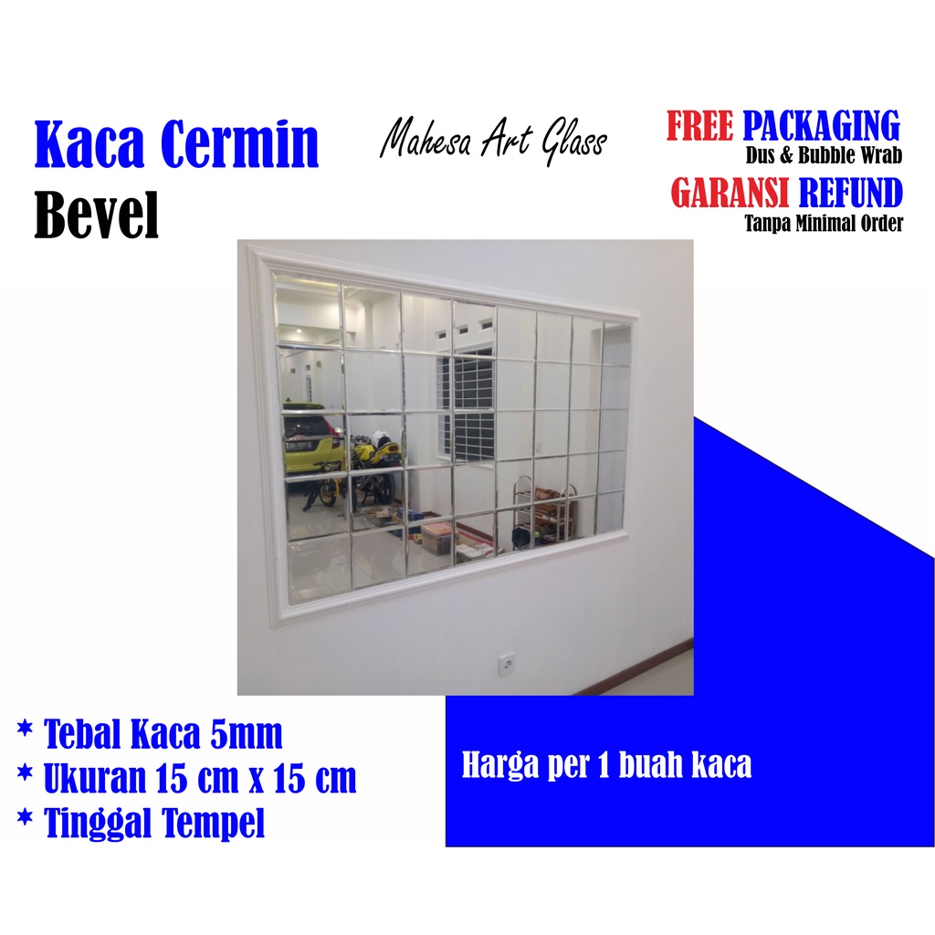 Kaca Cermin Bevel 15 x 15 cm tebal 5mm - Cermin hiasan dinding - Dekorasi dinding kaca kaca - Cermin