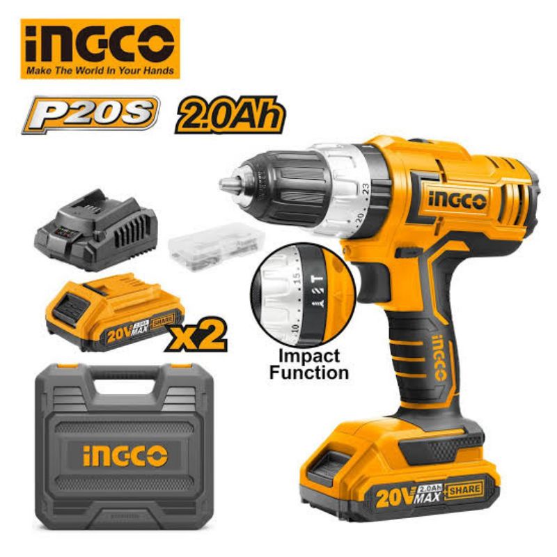 MESIN BOR IMPACT CORDLESS 20V HD INGCO CIDLI20031