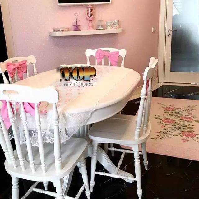 meja makan oval putih,top,mebel jepara