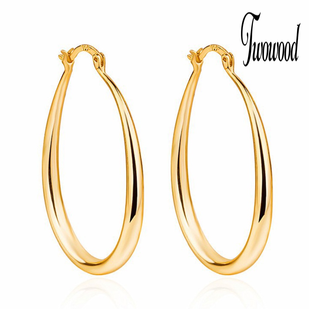 1 Pasang Anting Hoop Oval Bahan Alloy Untuk Wanita