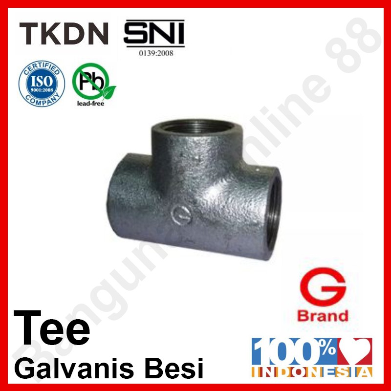 Tee Besi Galvanis 1/2" inch G Brand Tee Fitting Pipa Besi