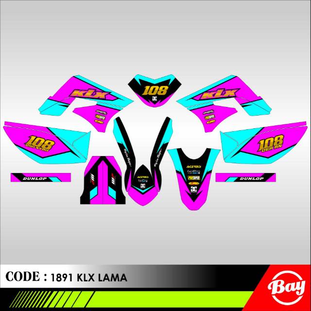 Terlaris sticker decal klx dtracker 150 all tipe free design supermoto pink biru