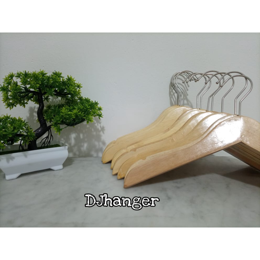 Hanger Kayu Anak (wood) warna natural/coklat gantungan baju - Natural 6PCS