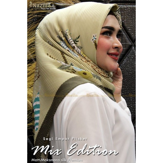 Jilbab Segi Empat Motif Plisket Polycatton Ori Nazilla-Mix Khaki