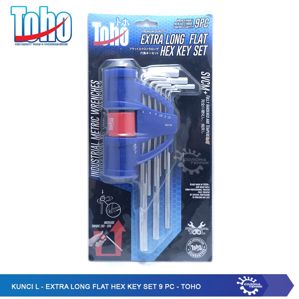 Toho - Kunci L Set 9 pc - Extra Long Flat Hex Key Set