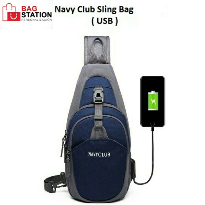 SLING BAG NAVY CLUB USB ORIGINAL TAS SELEMPANG NAVY CLUB USB ORIGINAL CHEST BAG NAVY CLUB USB ORIGINAL