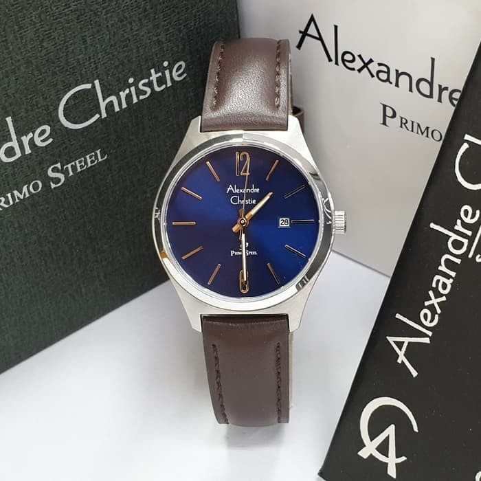 Jam Tangan Kulit Wanita Alexandre Christie AC1009 / AC 1009 Brown Blue Original