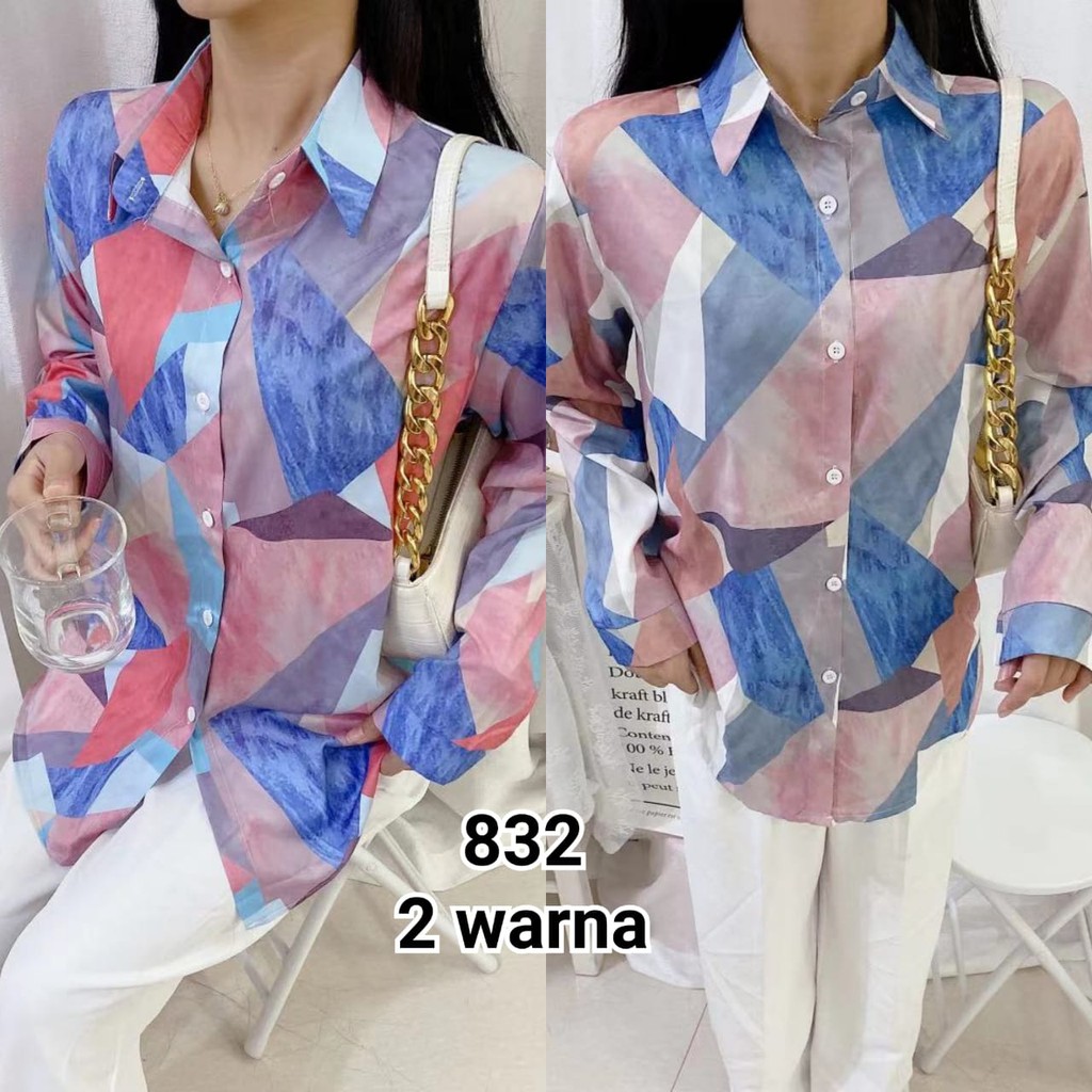 ZARA ABSTRAK//KEMEJA WANITA ATASAN IMPORT LENGAN PANJANG OVERSIZE XL FASHION MUSLIM TERBARU