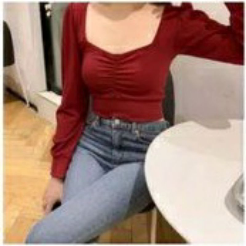 JOCEY ATASAN CROP LONGSLEEVE SQUARE NECK SERUT 081