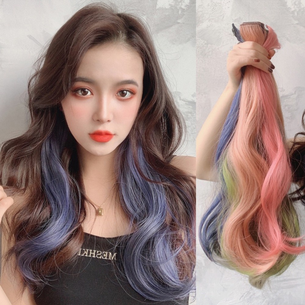 【COD Tangding】8 Colors Ladies Large Wave Hanging Ear Dyed Wigs Single Clip Curls