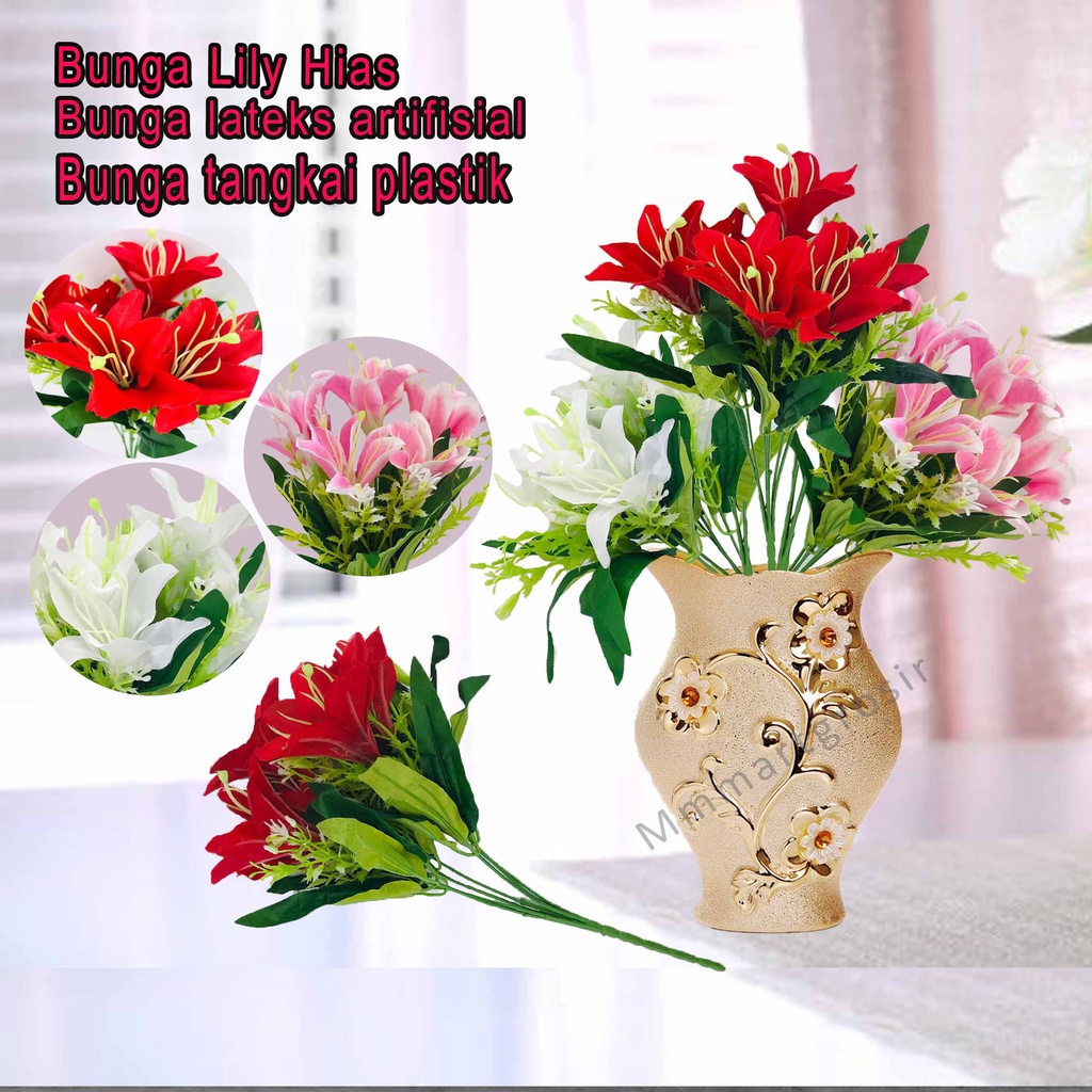 Bunga Lily/ Bunga lily lateks artifisial/ bunga tangkai plastik / Bunga hias