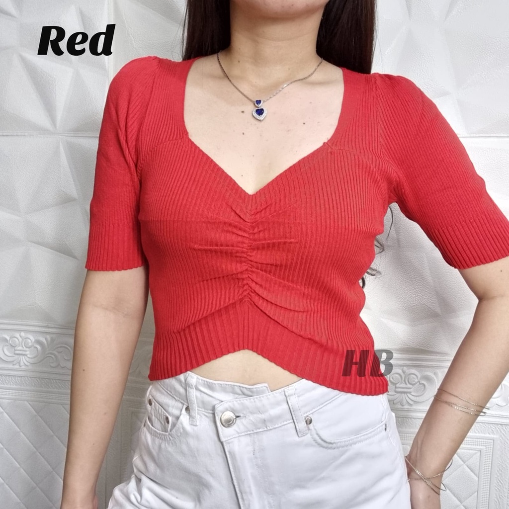 HAWAIIAN BANANA - VNECK RUBBER CROP TOP IMPORT BANGKOK - BAHAN HALUS DAN TEBAL