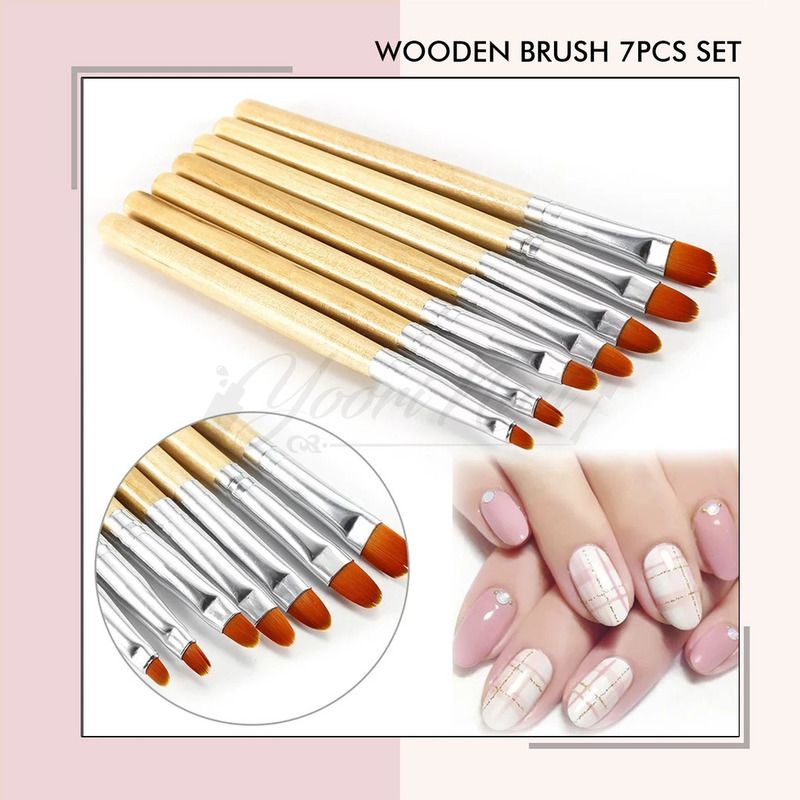 Wooden brush purple 7pcs set nail art kuku acrylic uv gel kuas oval