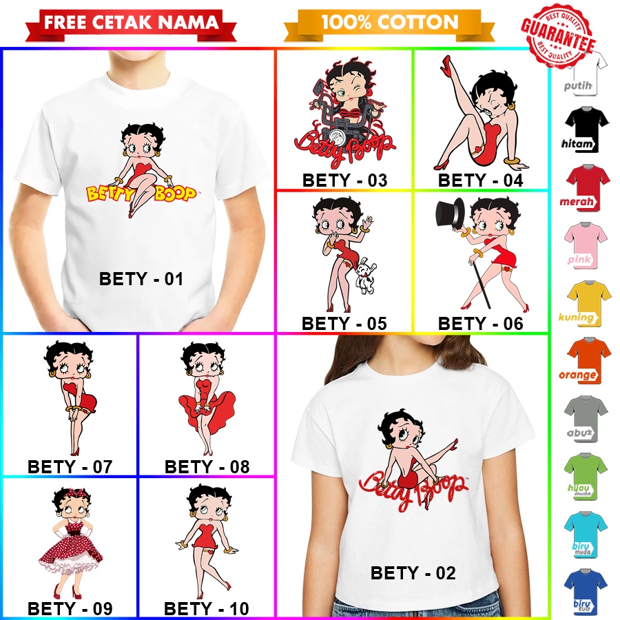 [FREE NAMA!!] Baju Kaos COUPLE  ANAK DAN DEWASA BETTY BOOP BANYAK MOTIF