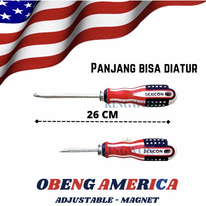OBENG AMERIKA MAGNET MIN PLUS 2 IN 1 OBENG BOLAK BALIK KEMBANG PANJANG