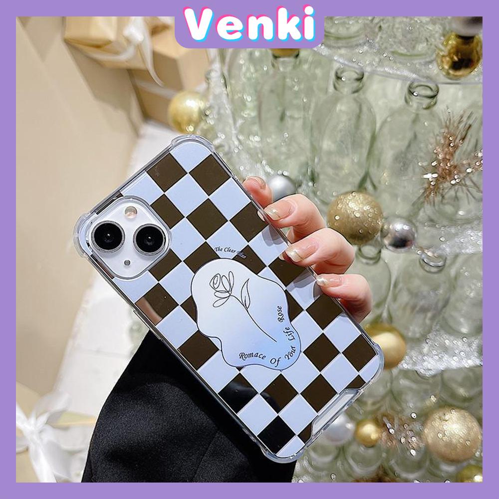 iPhone Case Luxury Acrylic Mirror Airbag Shockproof Protection Camera Checkerboard Check Rose Flower Compatible For iPhone 11 Pro Max 13 Pro Max 12 Pro Max 7Plus XS Max