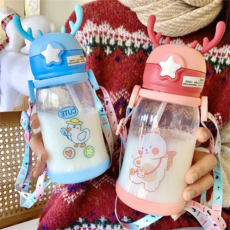Botol Minum Anak Rusa Tanduk dengan Tali Lucu Premium
