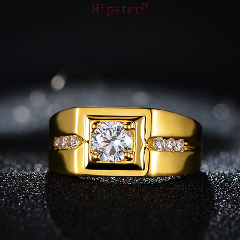 Best-Selling Exaggerated Domineering Elegant Gold Inlaid Square Diamond Adjustable Ring