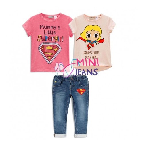 Setelan supergirl Kaos Jeans Anak Perempuan 3in1 Mini Jeans MJ 408