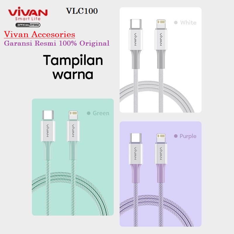 VIVAN VLC100 Data Cable Type C to Lightning 3A PD 20w Kabel Data