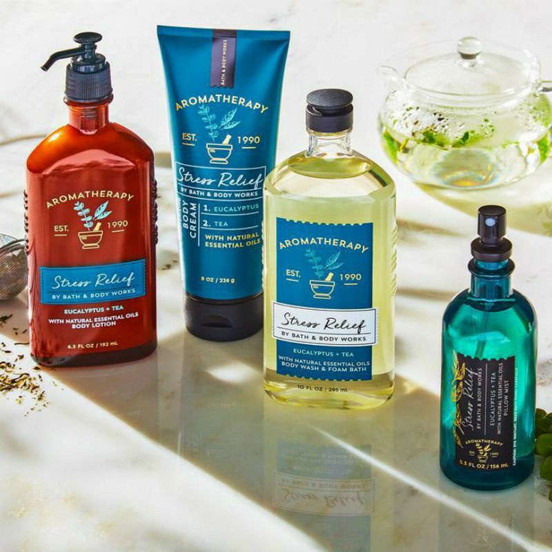 BATH AND BODY WORKS BBW STRESS RELIEF EUCALYPTUS TEA SERIES BODY MIST BODY CREAM BODY LOTION BODY WASH SHOWER GEL WALLFLOWER SCENTPORTABLE POCKETBAC BODY SCRUB DEEP CLEANSING SOAP PILLOWMIST ROOMSPRAY BODY SCRUB LUXURY BATH GENTLE FOAMING GENTLE GEL