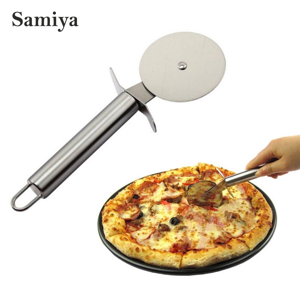 alat pemotong kue pizza roda stainless / stainless steel pizza single wheel cut