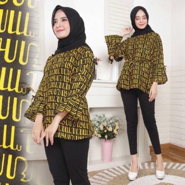 BLUS  BATIK AKSARA KUNING KEKINIAN MURAH BLUS BATIK AKSARA ATASAN BATIK MURAH