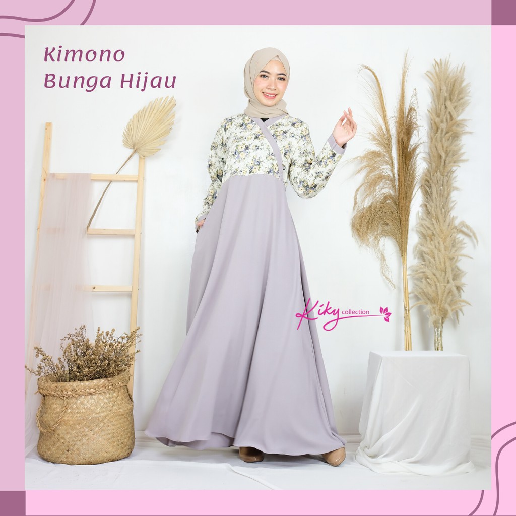 Baju Muslim Ala Korea Remaja Terbaru Nyaman Cantik Syari Gamis Kimono Bunga Size L Xl Shopee Indonesia