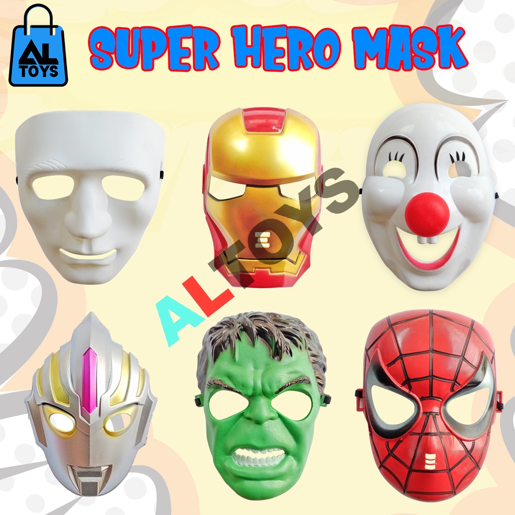 Mainan Topeng Anak Karakter Super Hero Badut / Ultraman / Ironman / Hulk / Anonymous / Spiderman