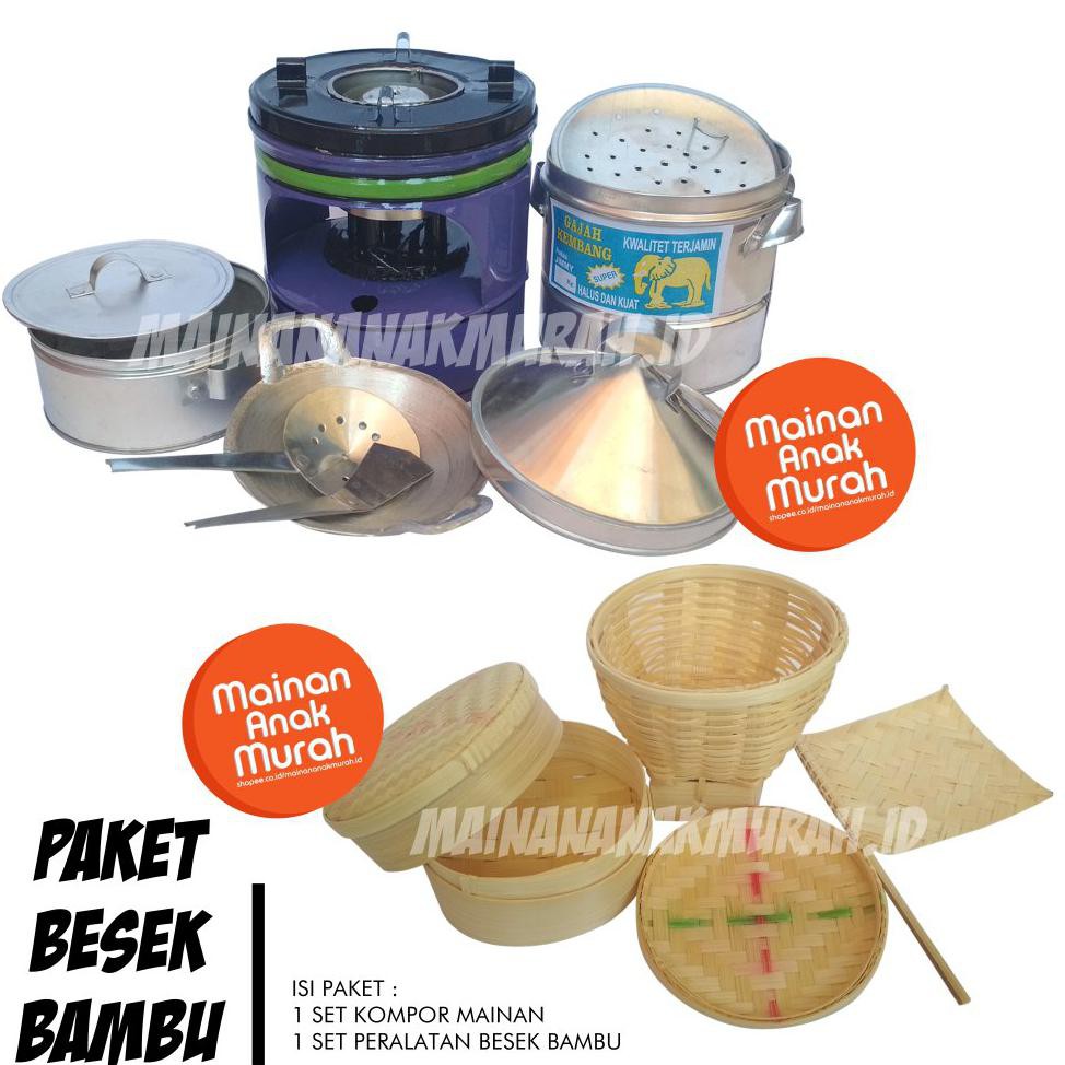 Paket Besek Bambu Kompor Mainan Mini Masak Masakan Anak Jadul