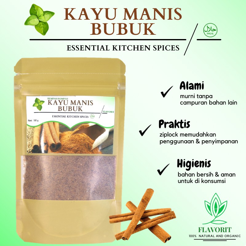 Rempah Kayu Manis Bubuk Original Cinnamon Powder Bahan Makanan Pokok Bumbu Dapur Herbal Jamu Murni