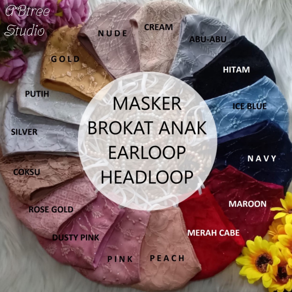 Masker anak brokat (earloop headloop) | masker kondangan akad nikah pesta wedding pengantin hijab