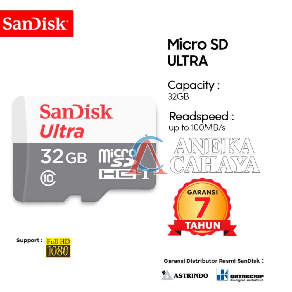 Memory Card | Micro SD 32GB SanDisk Ultra up to 100Mbps Class 10 - Garansi Resmi 7 Tahun