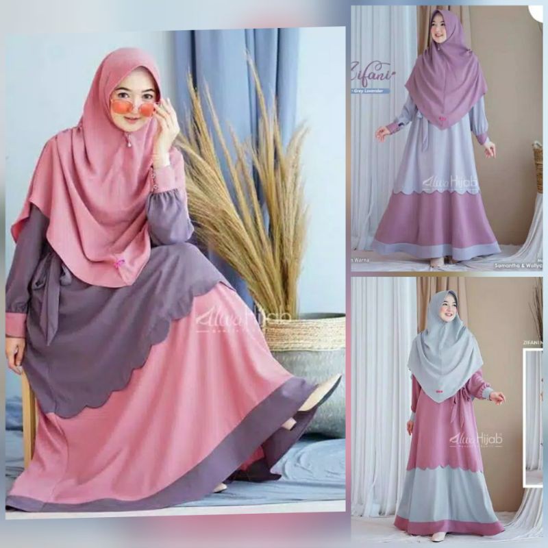 (COD_GRATIS ONGKIR) Zifani set syar'i / gamis zifani / gamis busui / stelan gamis khimar pink tosca