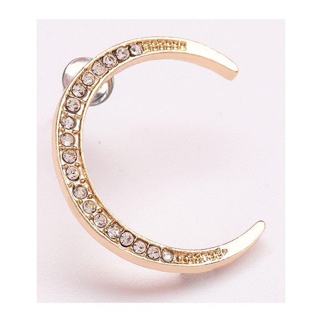 LRC Anting tusuk Fashion Star And Moon Asymmetric Earrings With Diamonds D81203