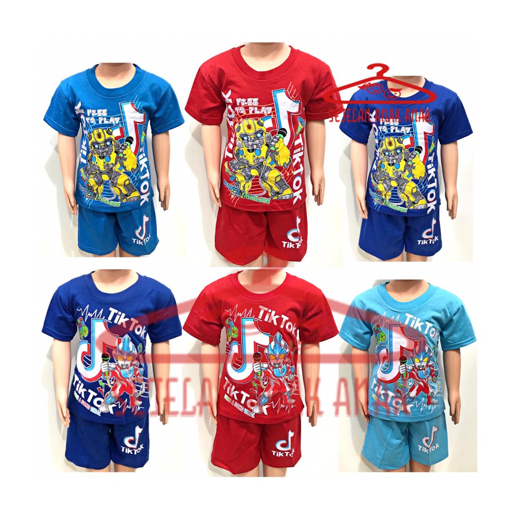 SETELAN ANAK LAKI LAKI LENGAN PENDEK MOTIF TIKTOK MURAH BAJU SETELAN ANAK LAKI LAKI