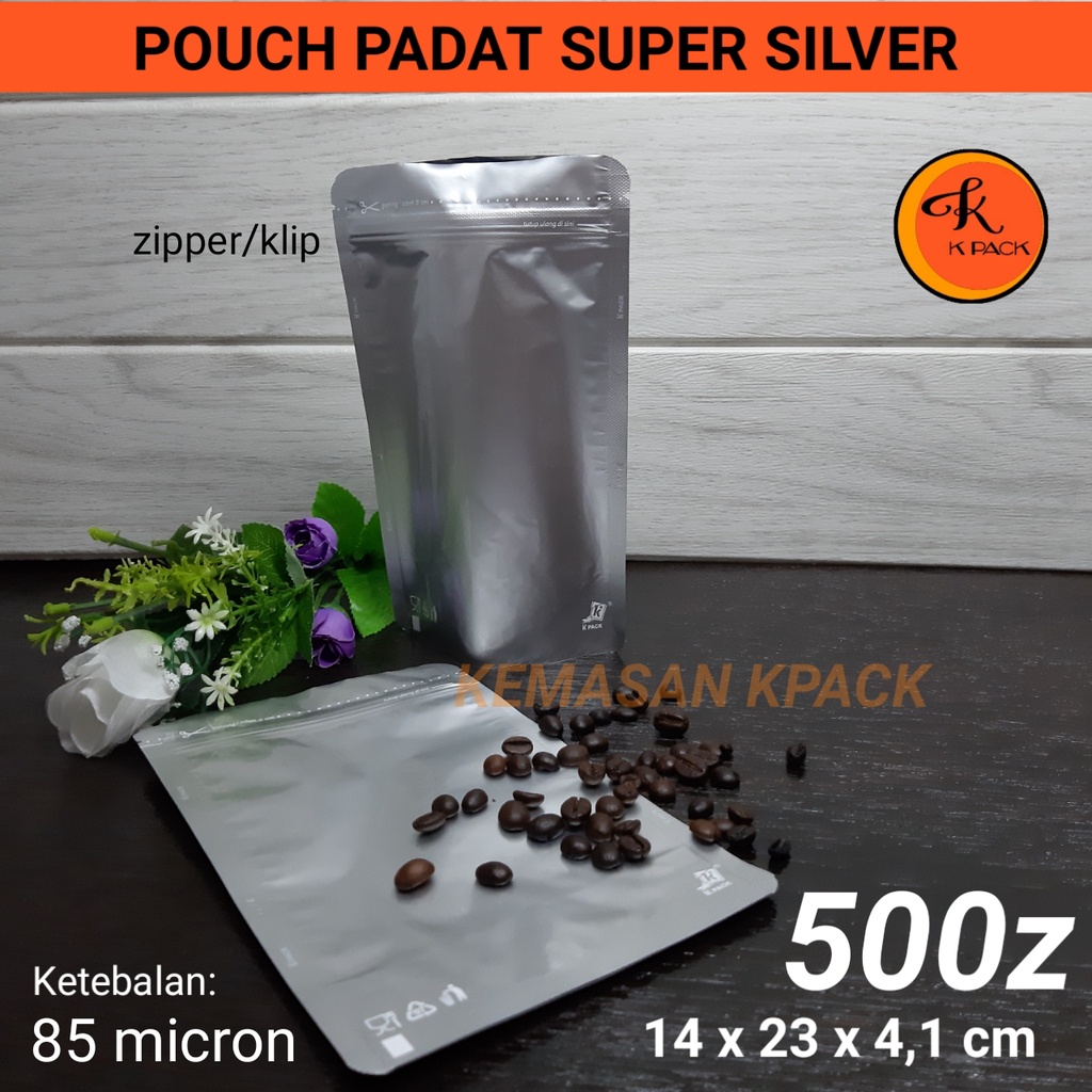 Standing Pouch Klip Full Foil Silver 500 gram