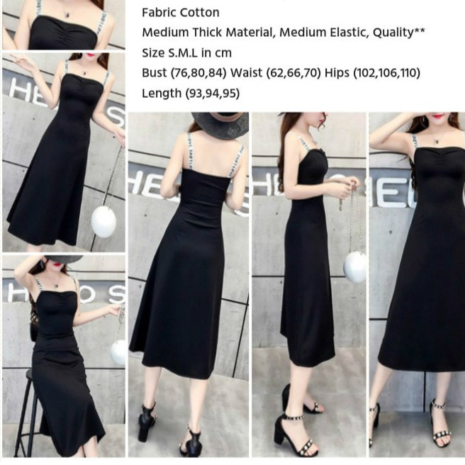 FASHION WANITA MIDI DRESS HITAM IMPORT H-F9603
